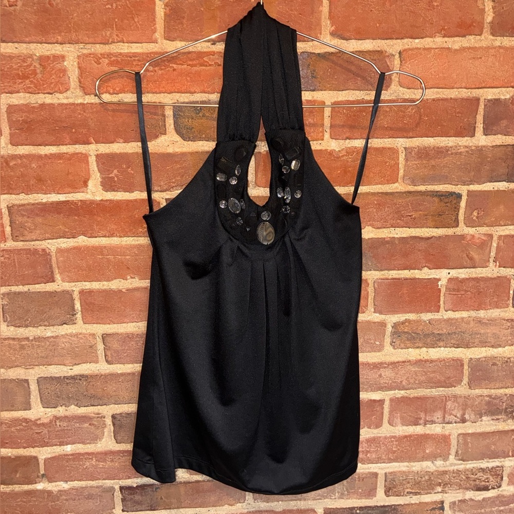 The Limited Black Halter‎ Blouse with Embellishments